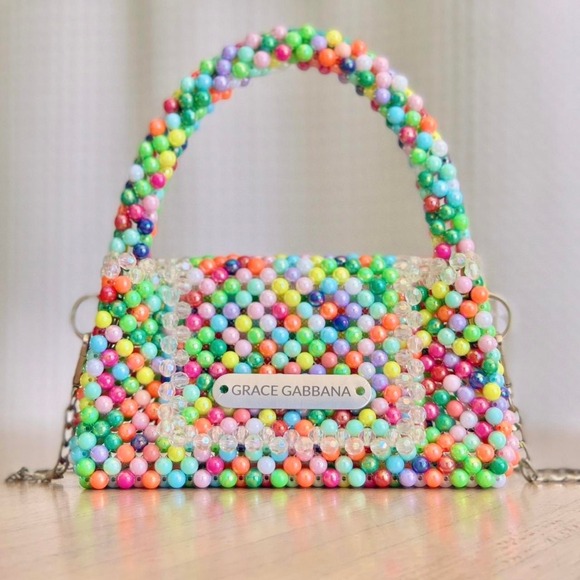 Handmade Beaded Mini Top Handle Bag Colorful Beads Evening Bag Party Purse - Picture 1 of 8
